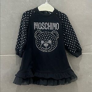 Moschino Black Polka Dot Dress with Ruffled Hem